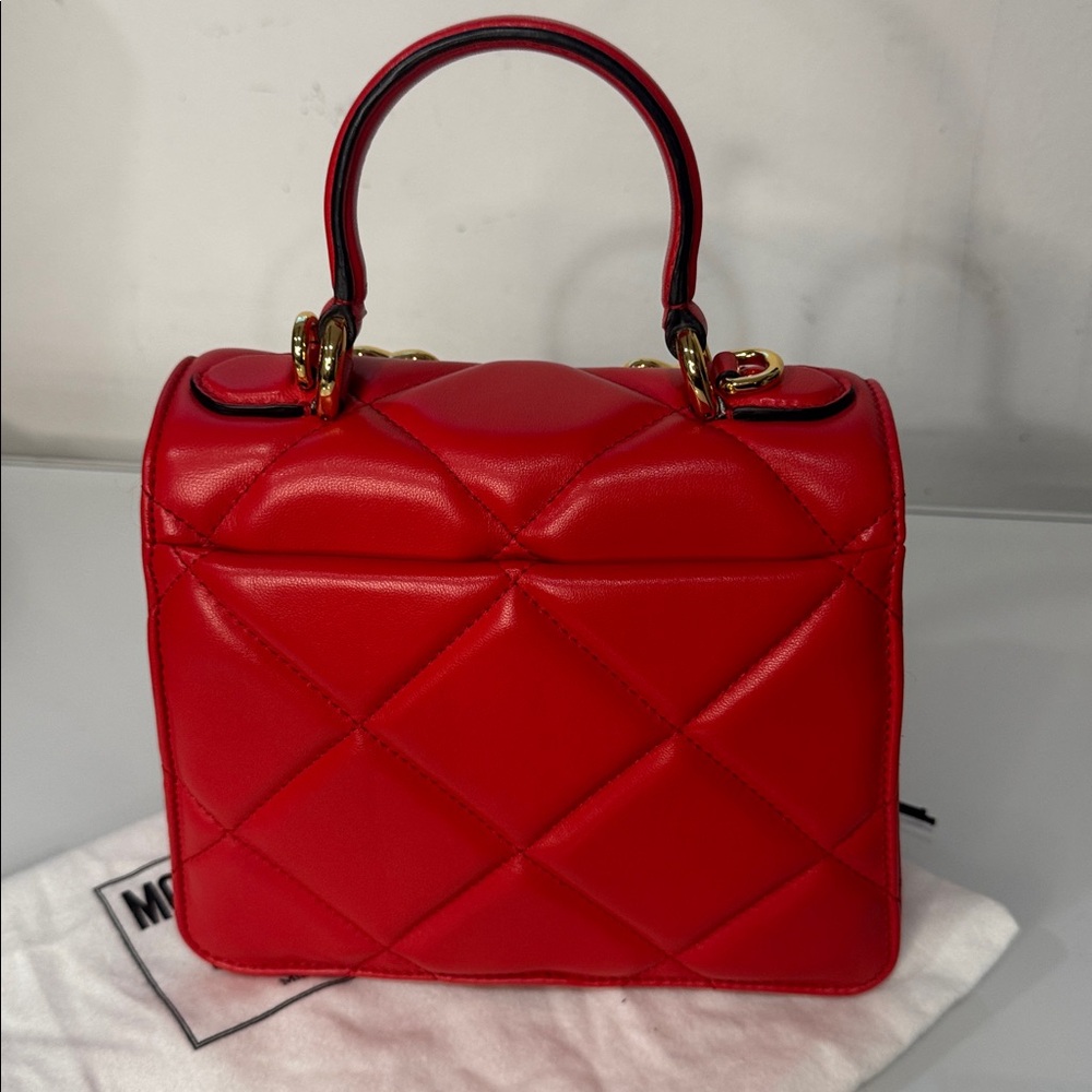 ❤️ Moschino Quilted Red Satchel w Gold Hearts ❤️ with Dust bag - Picture 4 of 11